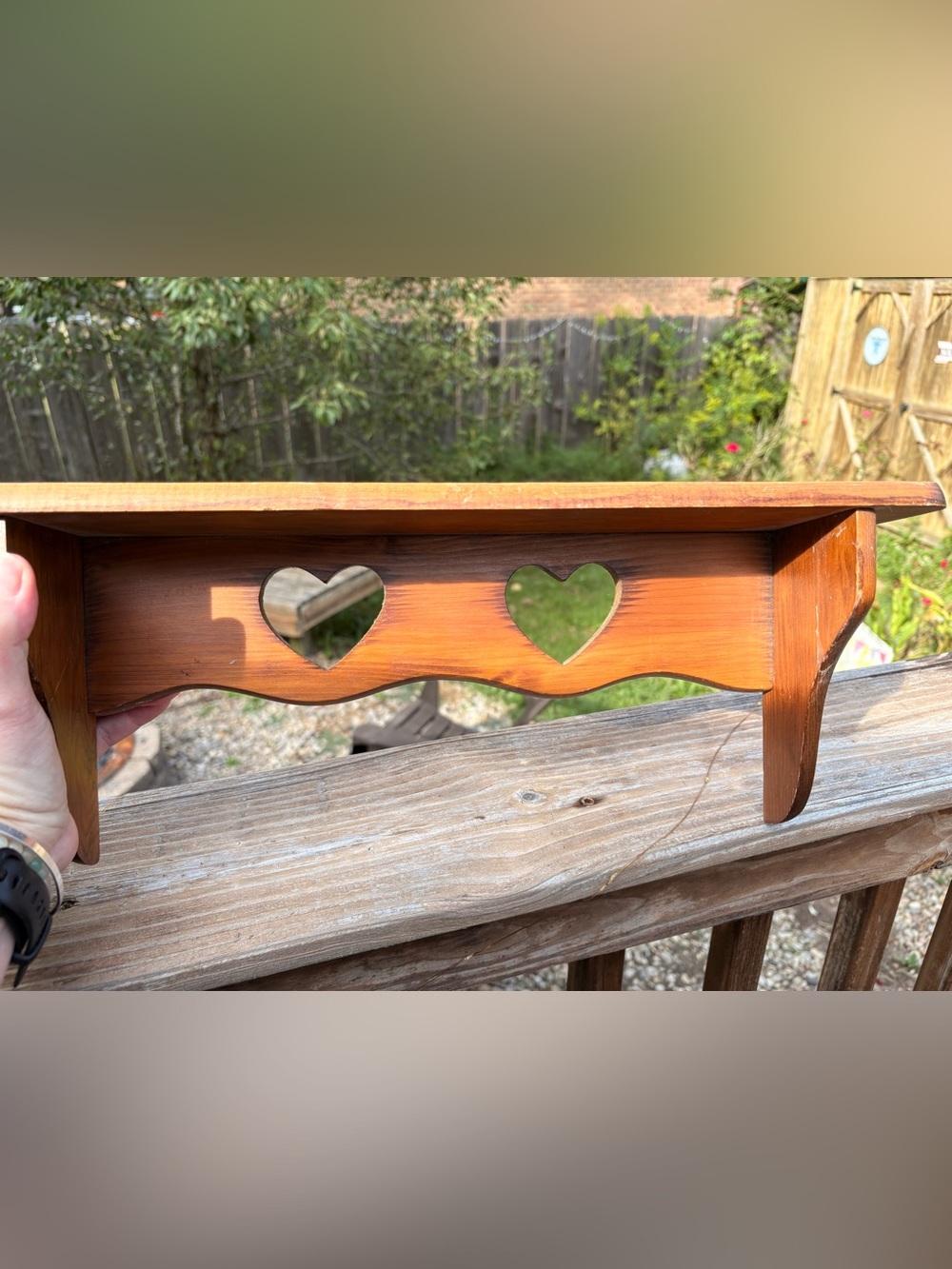 Heart Cutout Wooden Wall Shelf - Natural Orange Finish